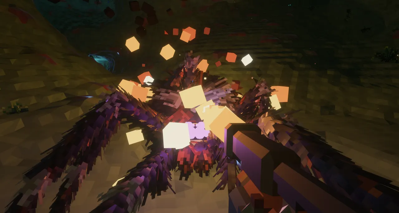 A spider bursting into voxel pieces