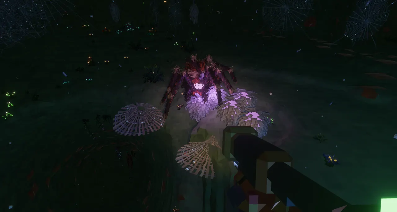 A spider nest in a dark cavern