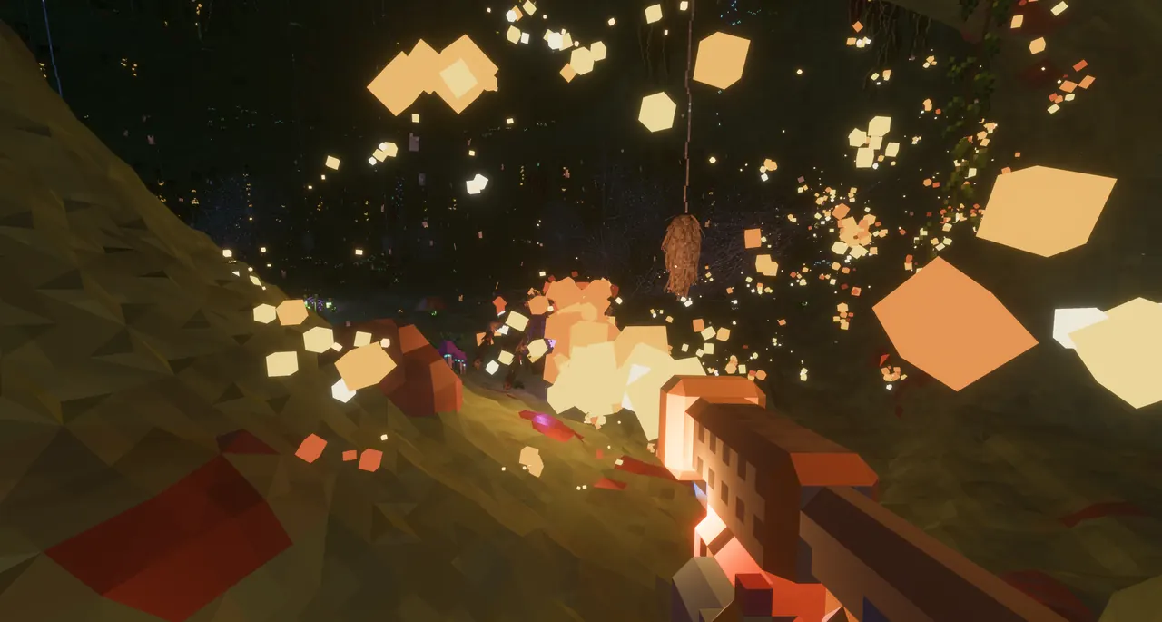 Rock pieces flying from a blast