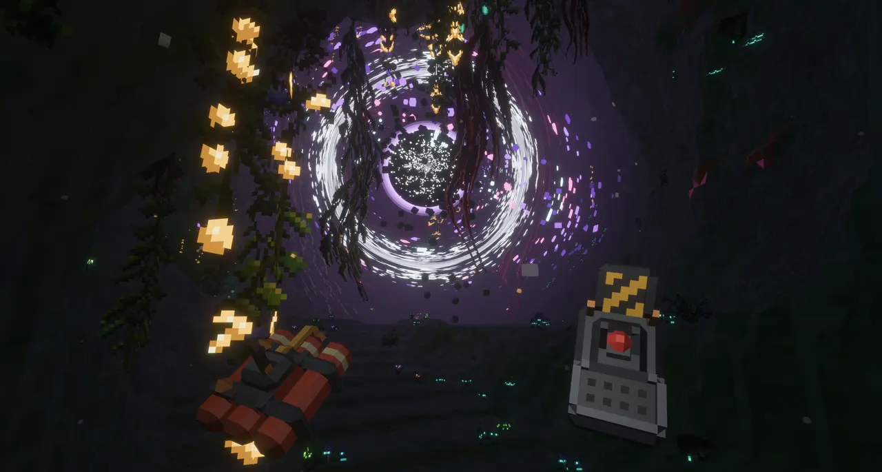 A purple black hole in a dark cavern
